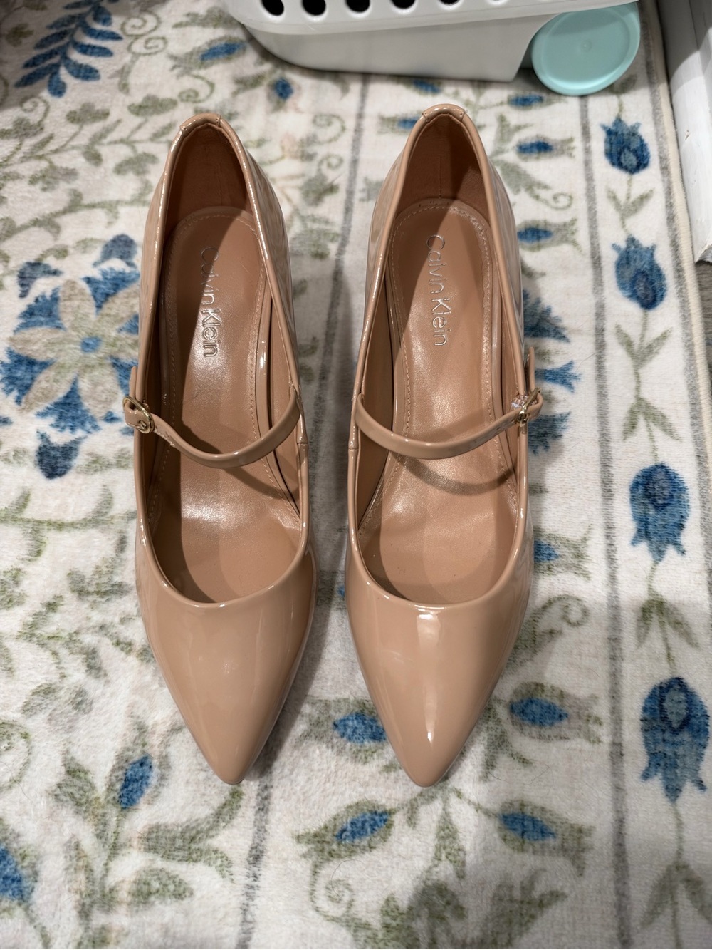 Calvin Klein Nude Patent Pointed Mary Jane Pumps